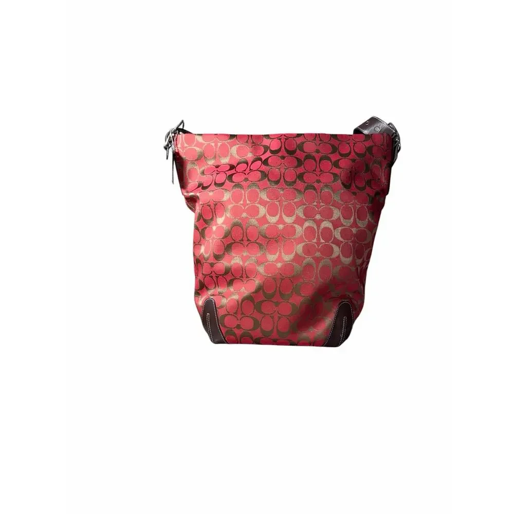 Coach 6083 Signature C Hobo Shoulder Bag Red Brown Canvas Leather Trim G15-608